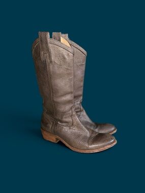 Vintage Frye Lizard Embossed Cowboy Boots Stacked Heel Women’s Size 8.5B 776724